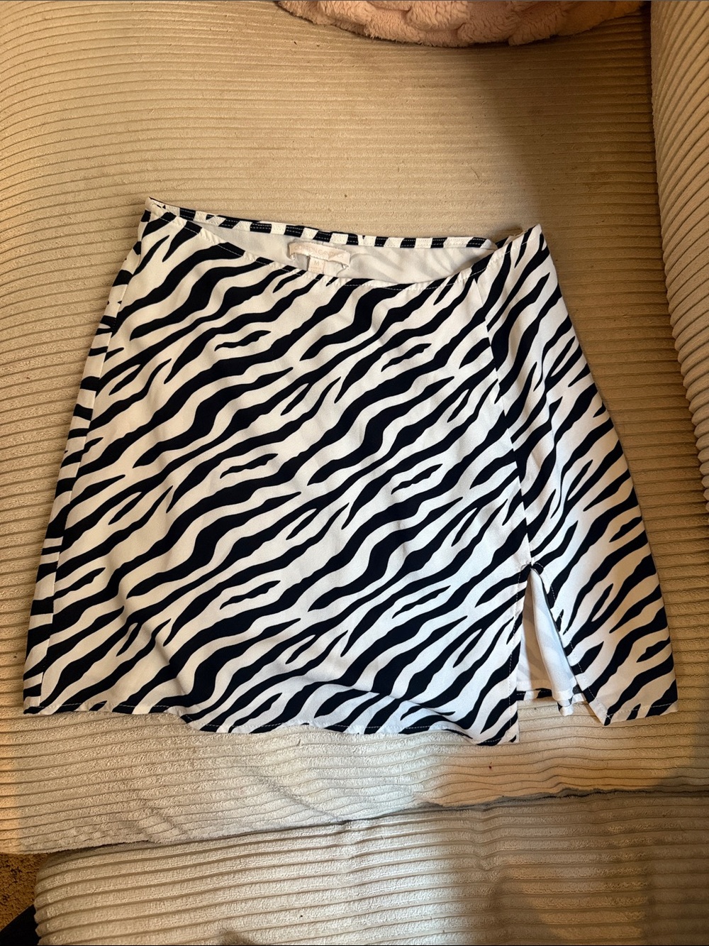 Cotton Candy Black & White Zebra Print A-Line Skirt with Side Slit